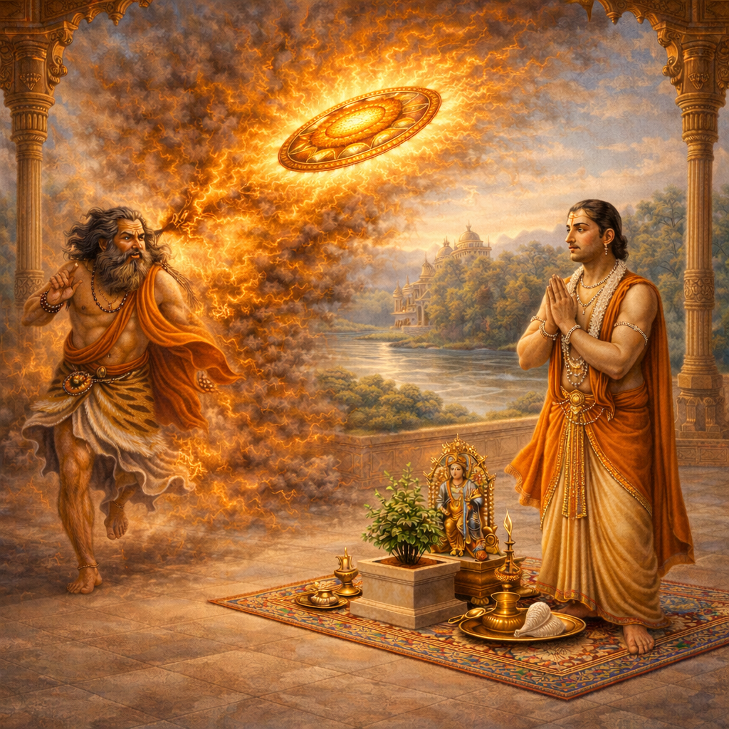 Ambarīṣa–Durvāsā–Sudarśana — enlarged view