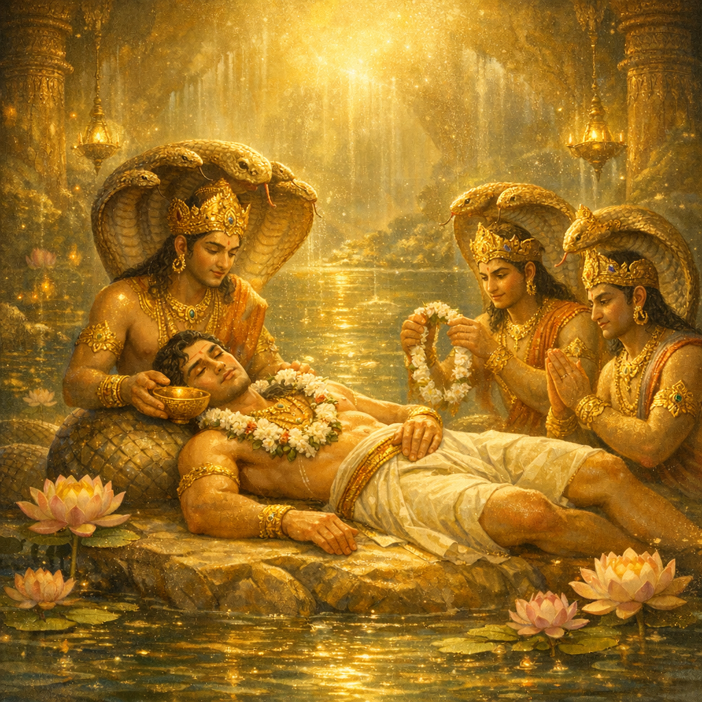 Bhima saved after poisoning — mercy in the realm of the Nagas — enlarged view
