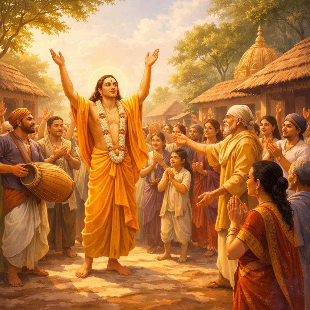 Nāma-saṅkīrtana in Navadvīpa — enlarged view