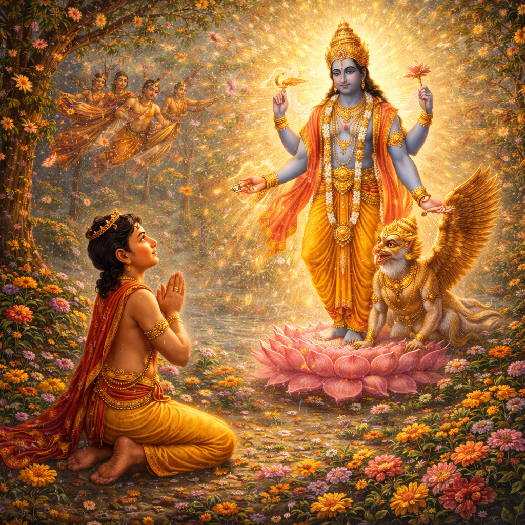 Dhruva beholds Lord Viṣṇu — enlarged view