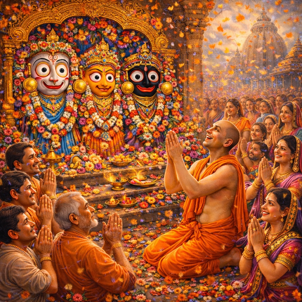 Jagannātha‑darśana‑līlā — Śrī Caitanya Mahāprabhu in Purī — enlarged view