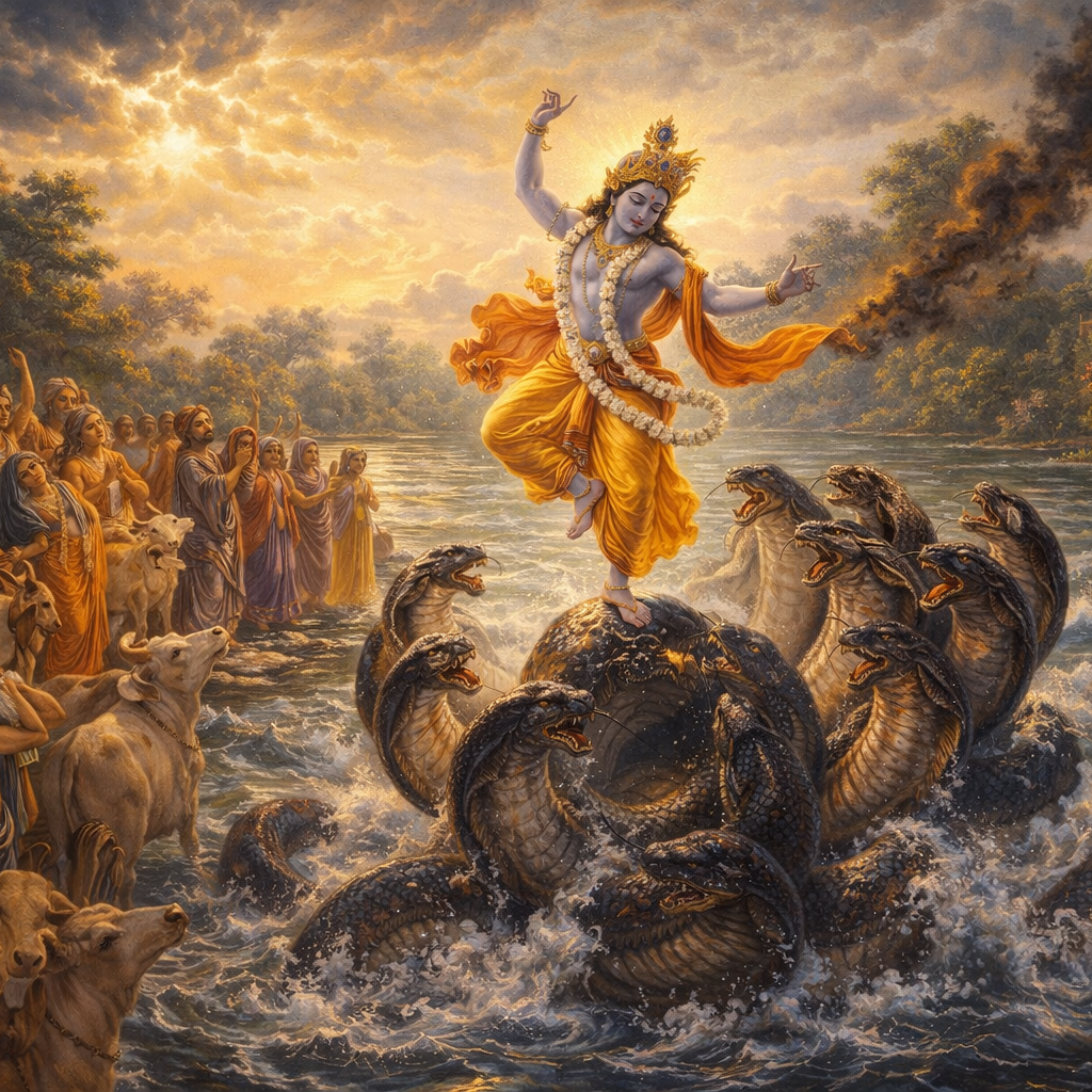 Kāliya-mardana-līlā — Śrī Kṛṣṇa subdues Kāliya in the Yamunā