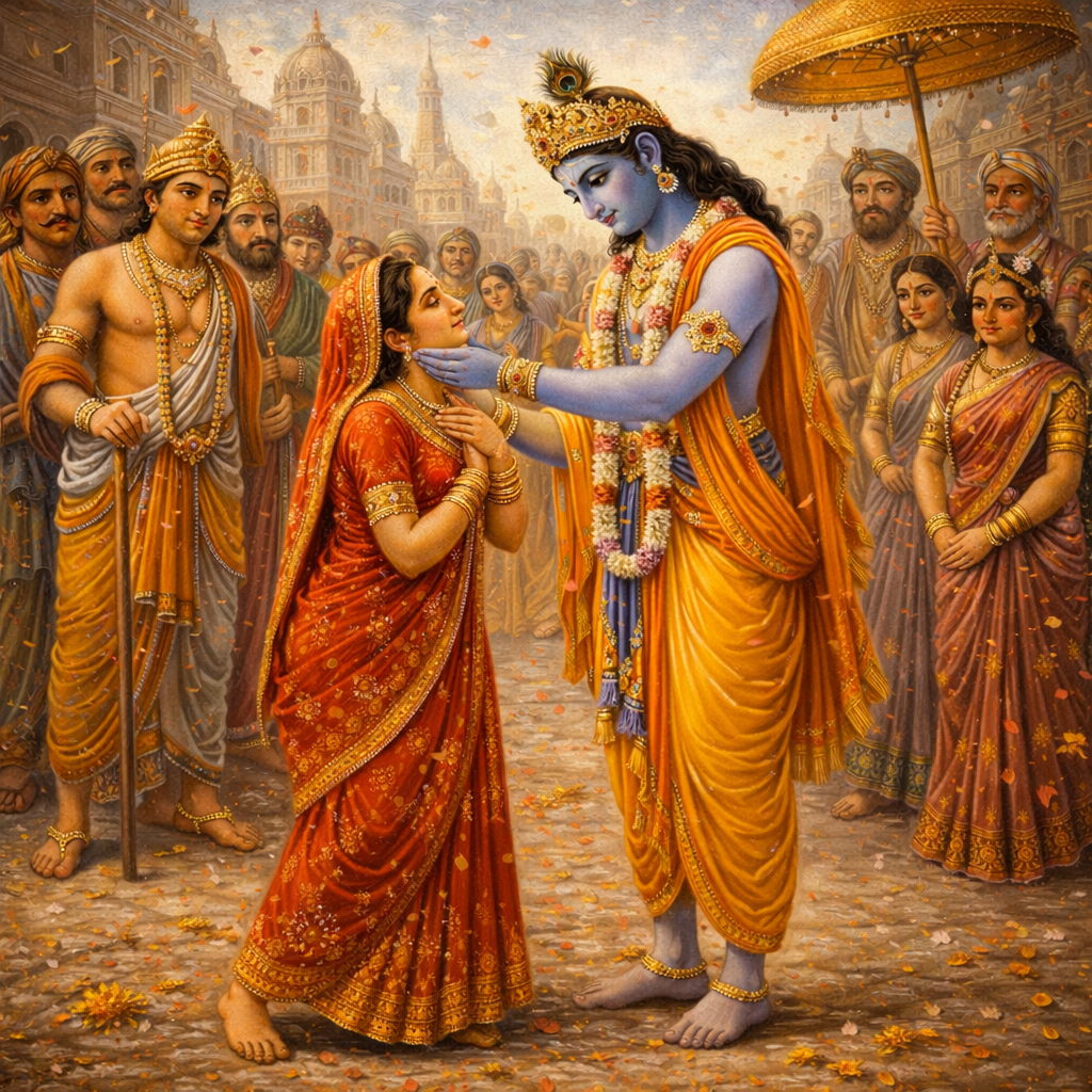 Kubjā‑anugraha‑līlā — Kṛṣṇa straightens Kubjā — enlarged view