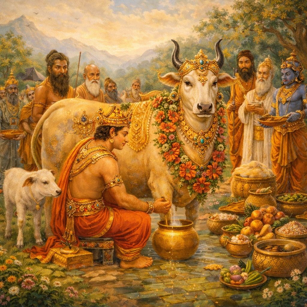 Pṛthu–Pṛthivī-dohaṇa-līlā — enlarged view