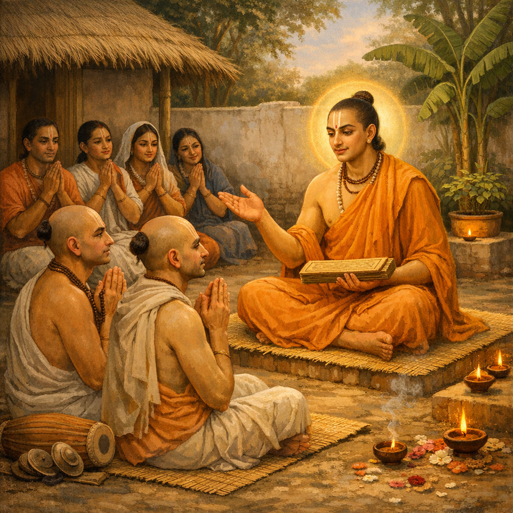 Mahaprabhu instructs Rupa and Sanatana — enlarged view
