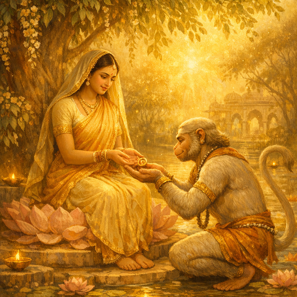 Hanuman brings Sita Rama’s ring in Ashoka-vana — enlarged view