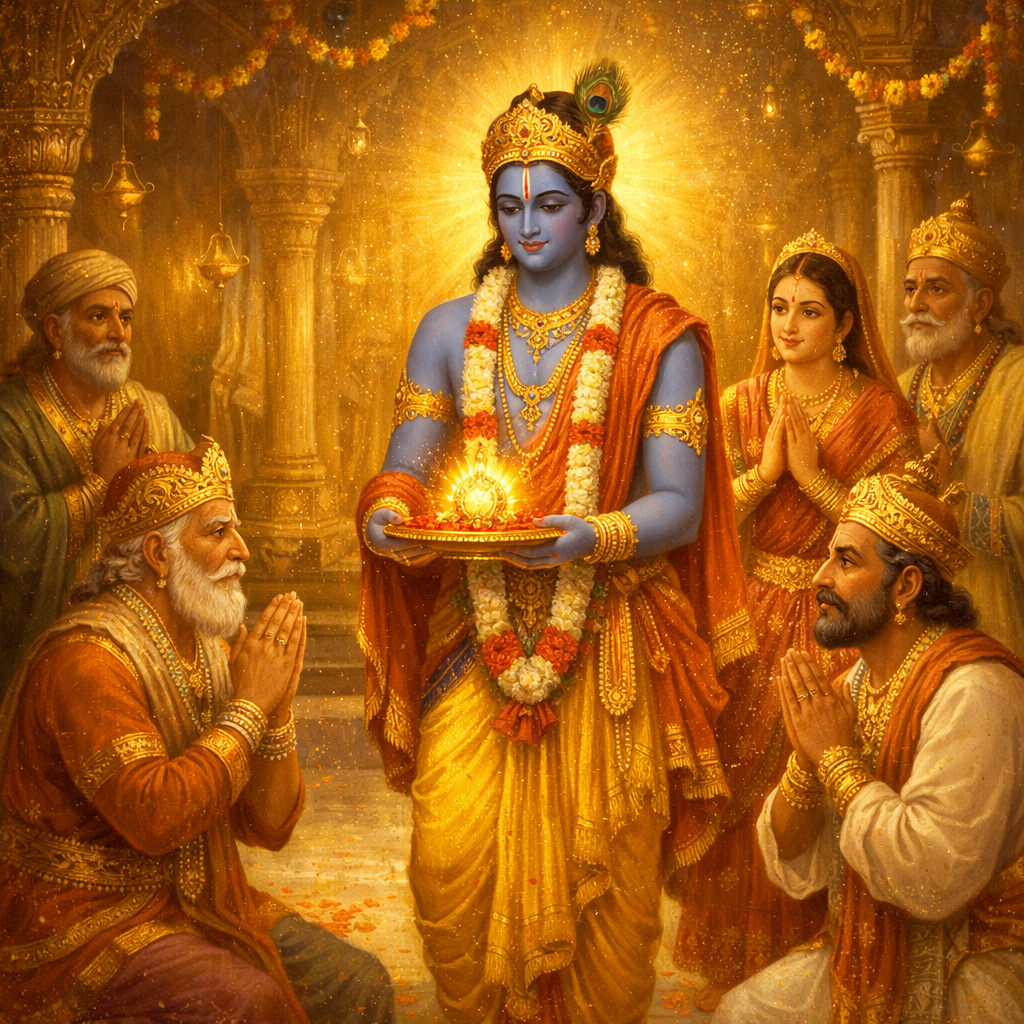 Syamantaka‑lila — Krishna returns the Syamantaka jewel — enlarged view