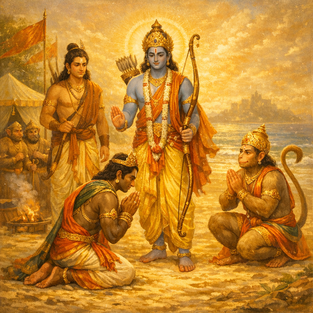 Vibhishana surrenders to Lord Rama — enlarged view