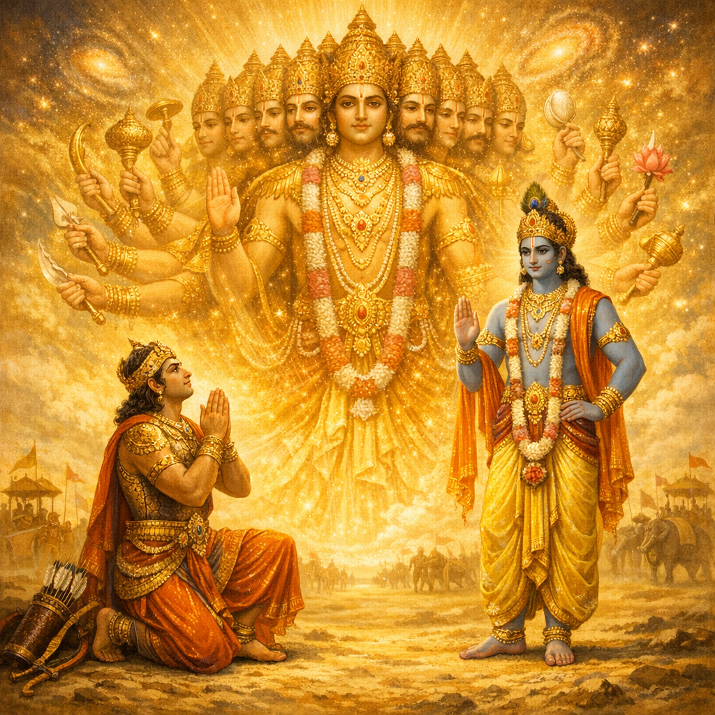 Viśvarūpa Darśana — Arjuna beholds the Universal Form — enlarged view
