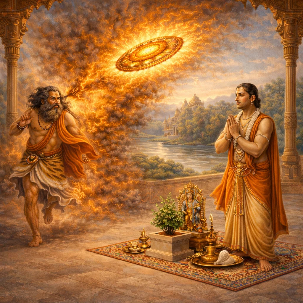 Ambarīṣa–Durvāsā–Sudarśana — enlarged view