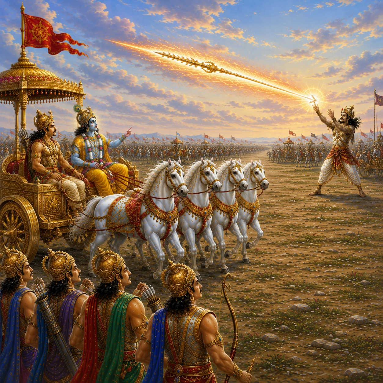 Ashvatthama releases the weapon against the Pandavas — enlarged view