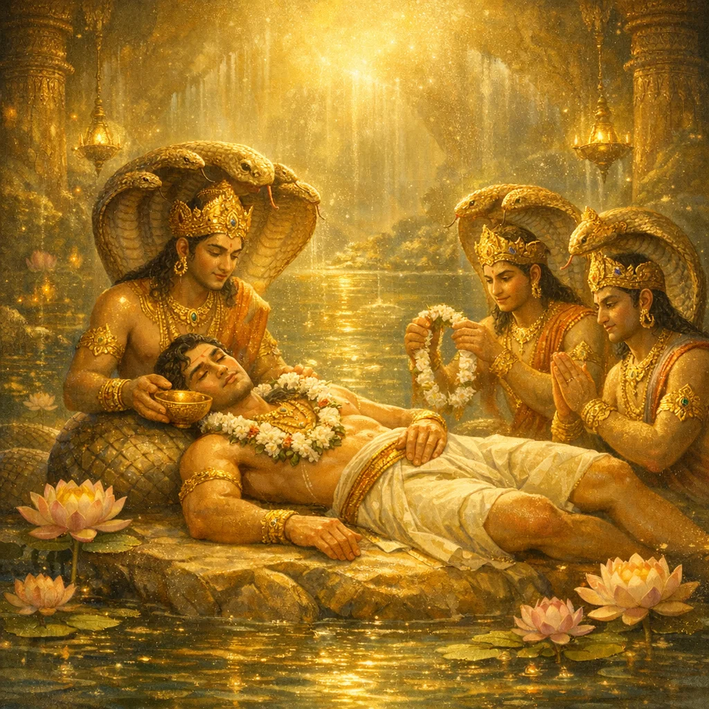 Bhima saved after poisoning — mercy in the realm of the Nagas — enlarged view