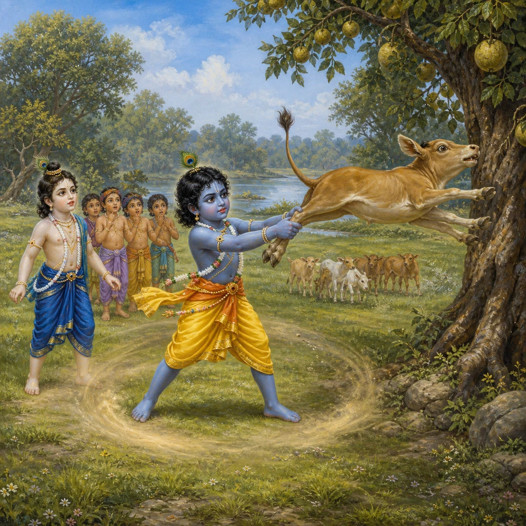 Dhenukasura-lila — enlarged view