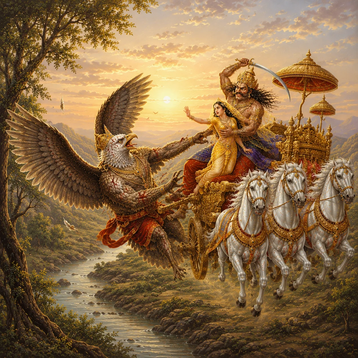 Jatayu fights Ravana to defend Sita — enlarged view