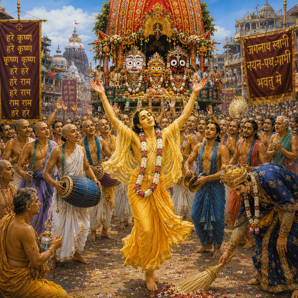 Lord Caitanya in Ratha-yatra — enlarged view