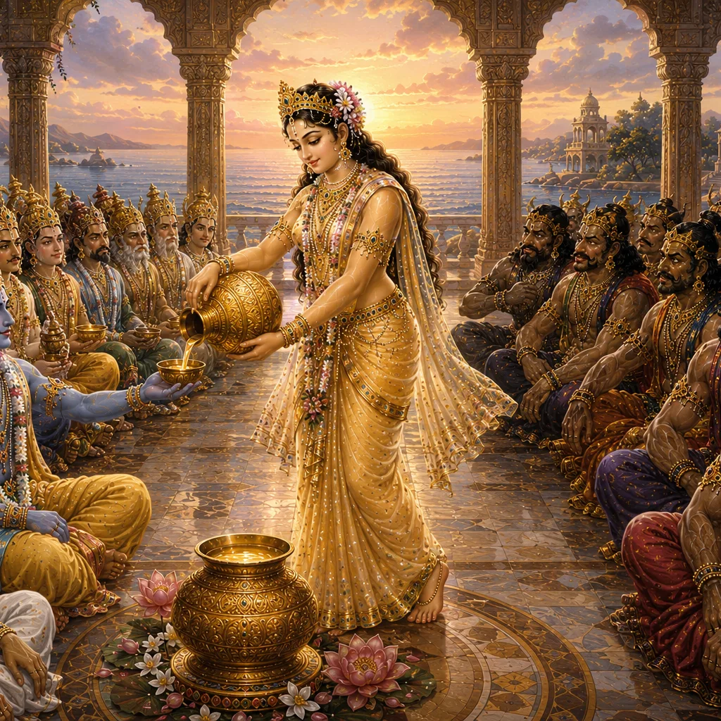 Mohini-murti distributes the nectar to the demigods — enlarged view