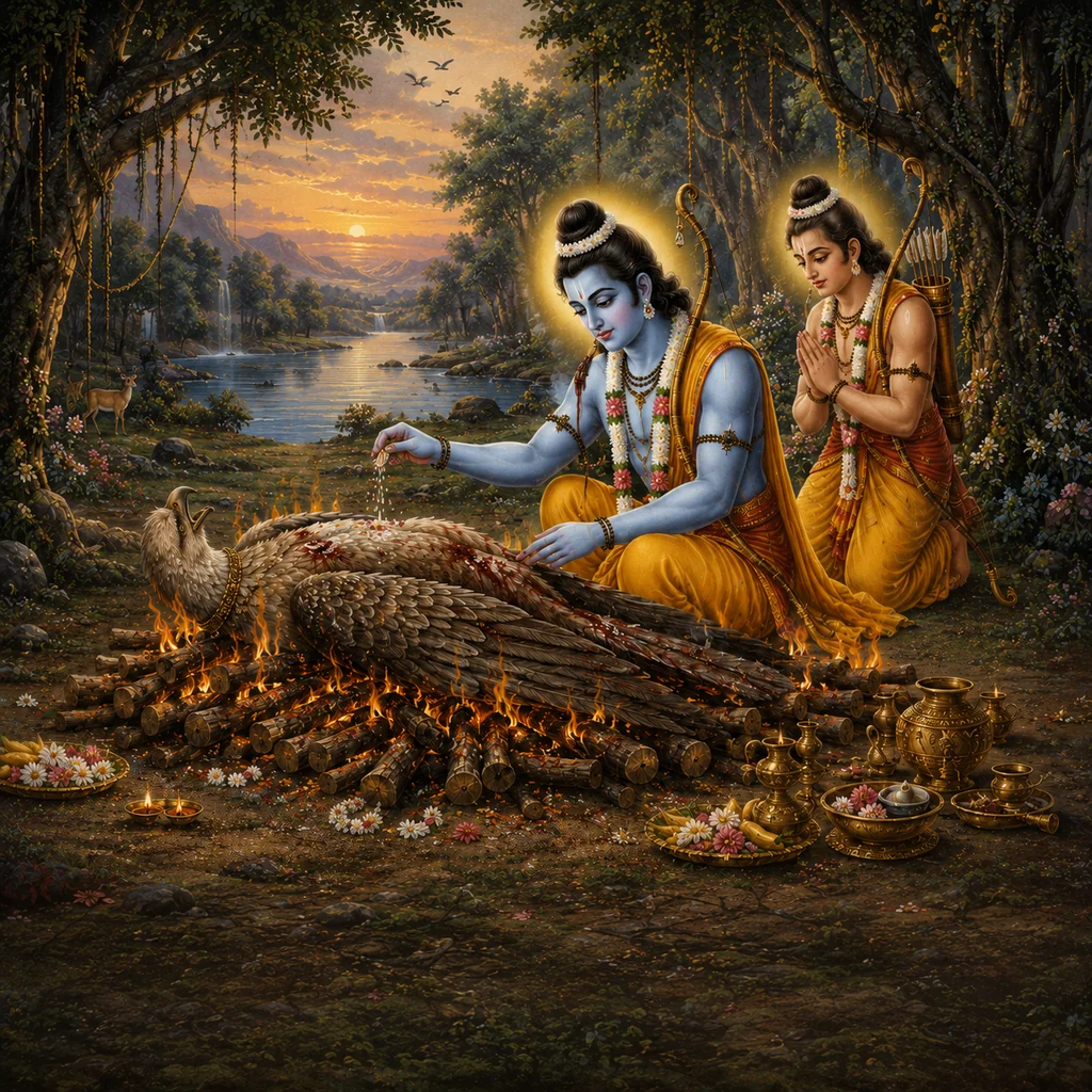 Lord Rama performs the last rites for Jatayu — enlarged view