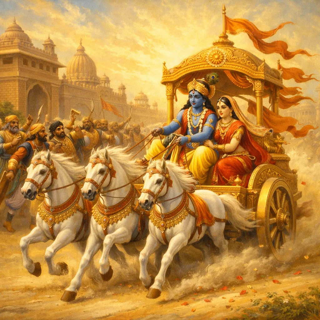 Rukmini-harana-lila — Krishna carries away Rukmini — enlarged view