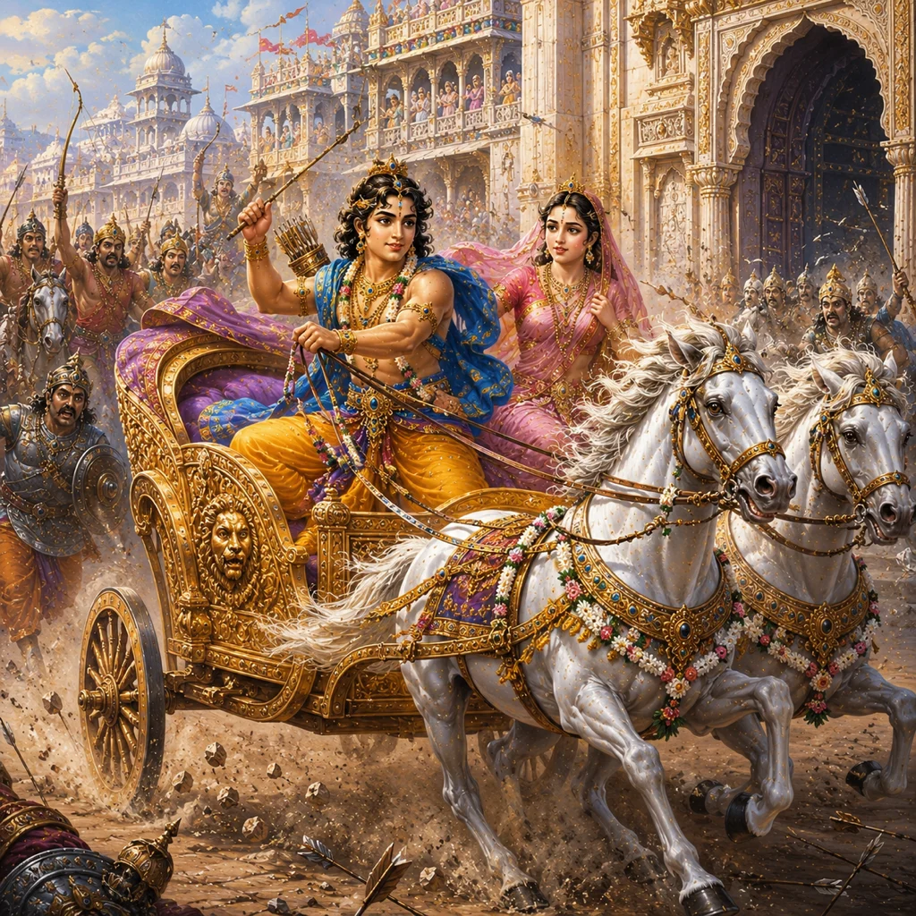 Samba carries away Lakshmana in the kshatriya spirit — enlarged view