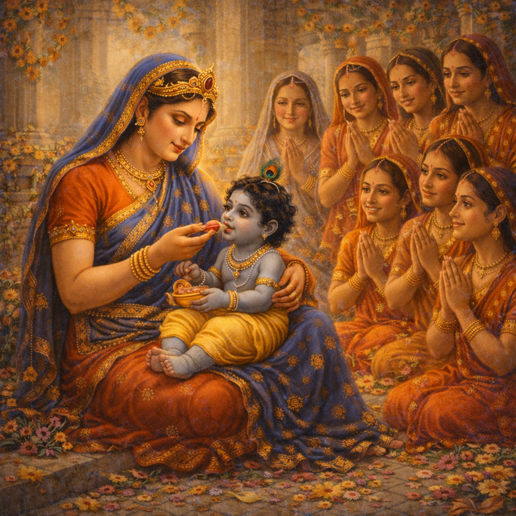 Yaśodā–Kṛṣṇa-vātsalya-līlā — enlarged view